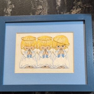 Vintage Dimensions Angel Trio Embroidery Completed Piece Crewel Cross Stitch Art